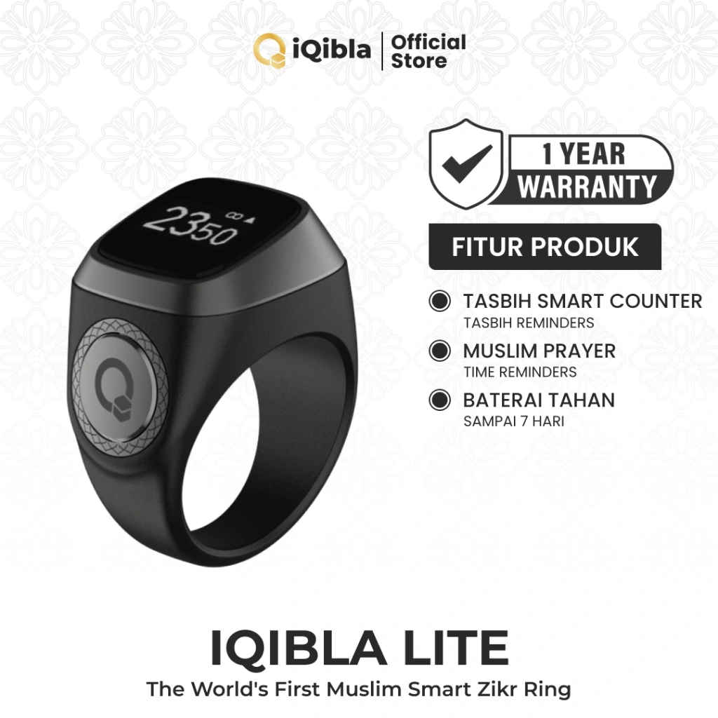 iQibla Zikr Ring Lite E01 Smart Tasbih Digital Hitung Zikir Harian Muslim Modern Baterai Tahan Lama Cincin Zikir Black Gray