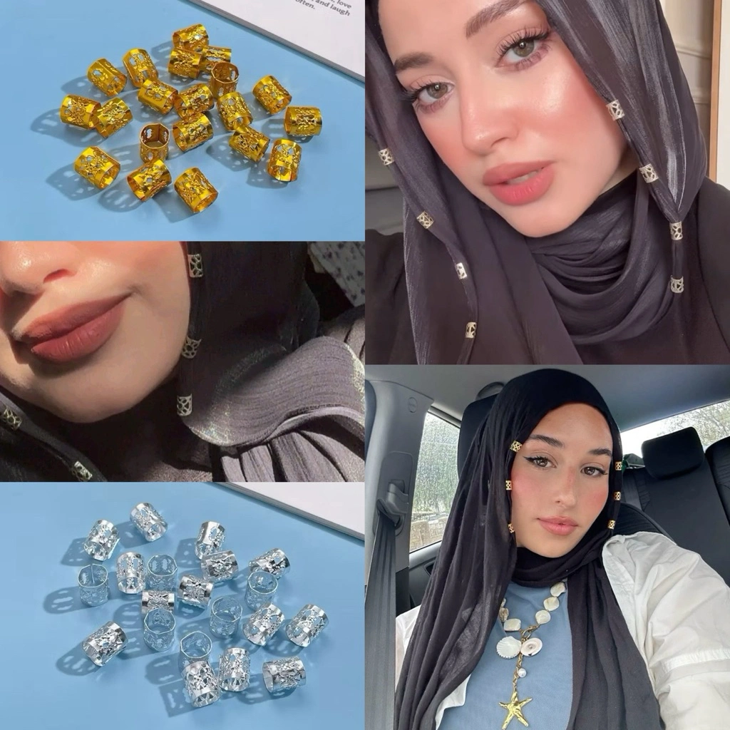 10pcs Ring Hijab Cincin Klip Manik Hijab Braids Rings Adjustable Aksesoris Hijab Kepang Rambut Hair Braid Rambut Gimbal / Pembatas Kalung/ Cincin Klip Hijab