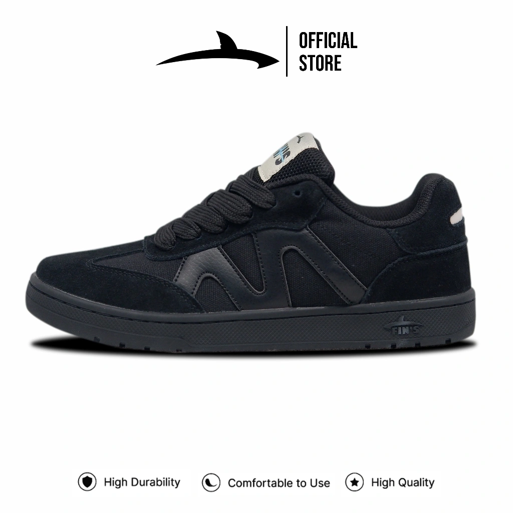 FINS SK8 Series Monster Full Black - Sepatu Sekolah Hitam Sneakers Pria Wanita Unisex Casual Original