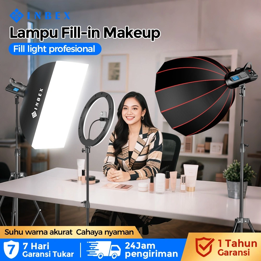 [80K OFF-Garansi 1 Thn] INBEX Softbox Lighting+Grid Photography Livestreaming Lampu Packet IL-100S Video Light +2.8M Tripod Flash Diffusers