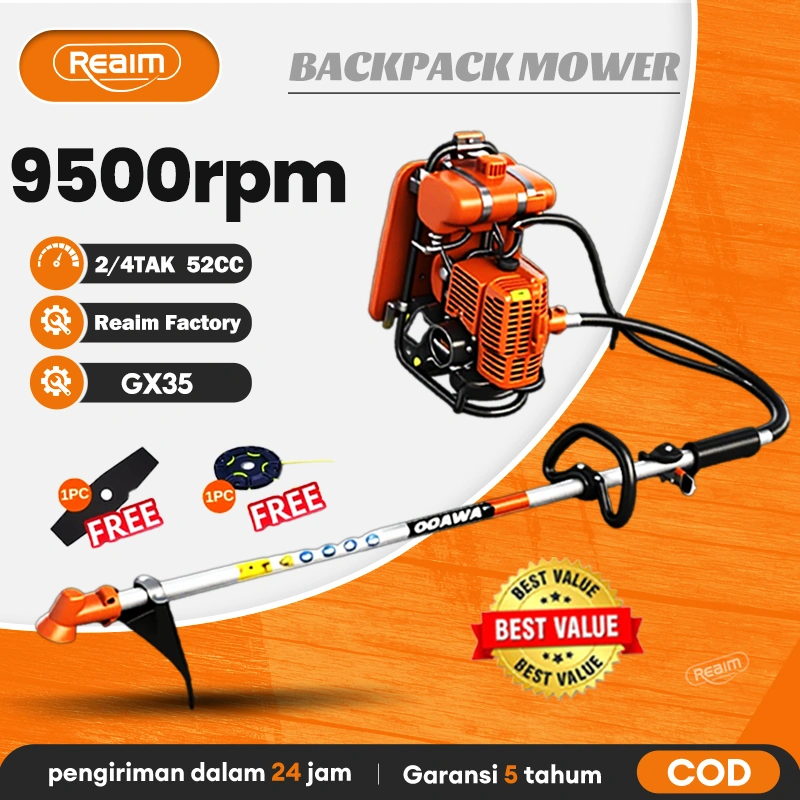 Reaim 6500W Mesin Potong Rumput Gendong 2Tak/4Tak Brush Cutter brush KualitasTerbaikRumputGendongPemotong