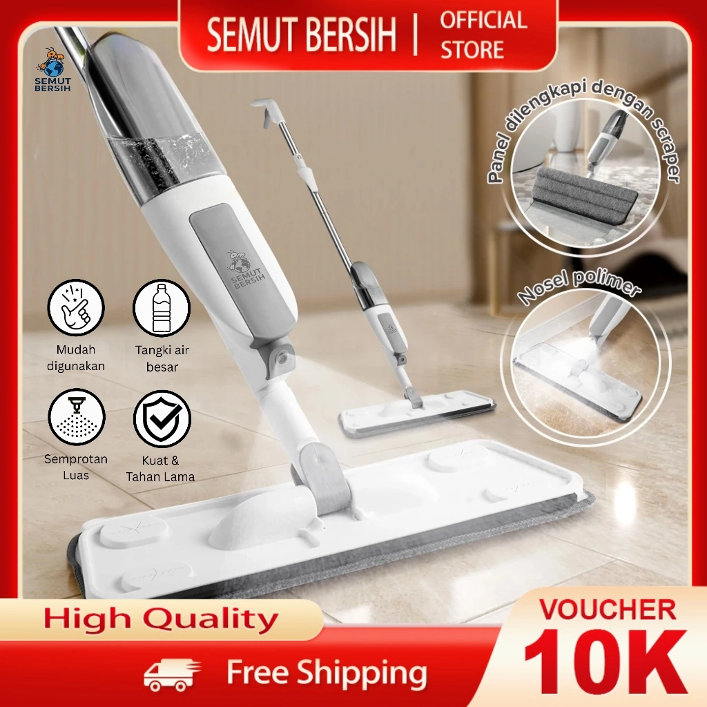 SEMUT BERSIH Alat Pel Lantai Spray Mop Tangki Air Otomatis 350ml - Dapat berotasi 360° - Untuk Lantai Kayu, Marmer - Pembersih Efektif