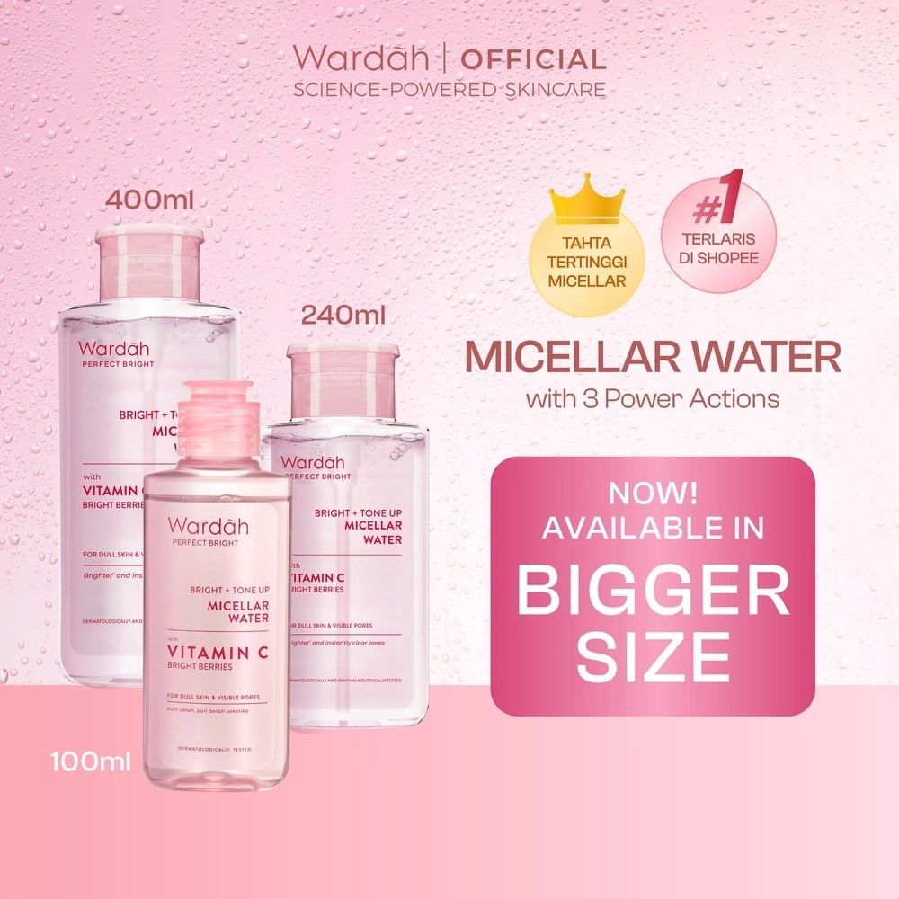 Wardah Perfect Bright Tone Up Micellar Water - Micellar Water dengan Micelles Pencerah - Make Up Remover Lebih Bersih dan Mencerahkan - Untuk Semua Jenis Kulit - Skincare