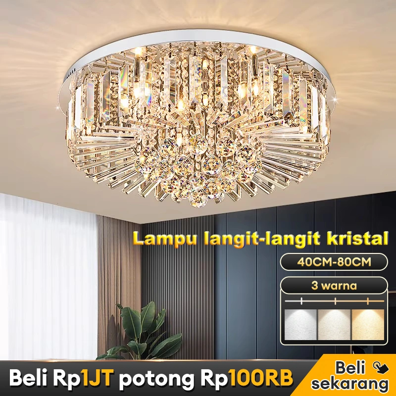 Garansi 10 tahun lampu plafon minimalis Lampu gantung kristal Lampu Gantung 60cm 80cm Kristal Chandelier Mewah Crystal Mewah Crystal Meja Makan Ruang Tamu Kamar Tidur Pernikahan Wedding Lampu Hias Gantung