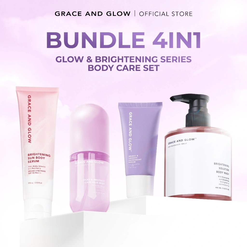 Grace and Glow 4in1 Brightening Series Body Care Set - Paket Perawatan Tubuh Mencerahkan dan Wangi Seharian (Sabun Mandi + Serum Badan SPF Body Serum + Deodorant Serum + Parfum Rambut)
