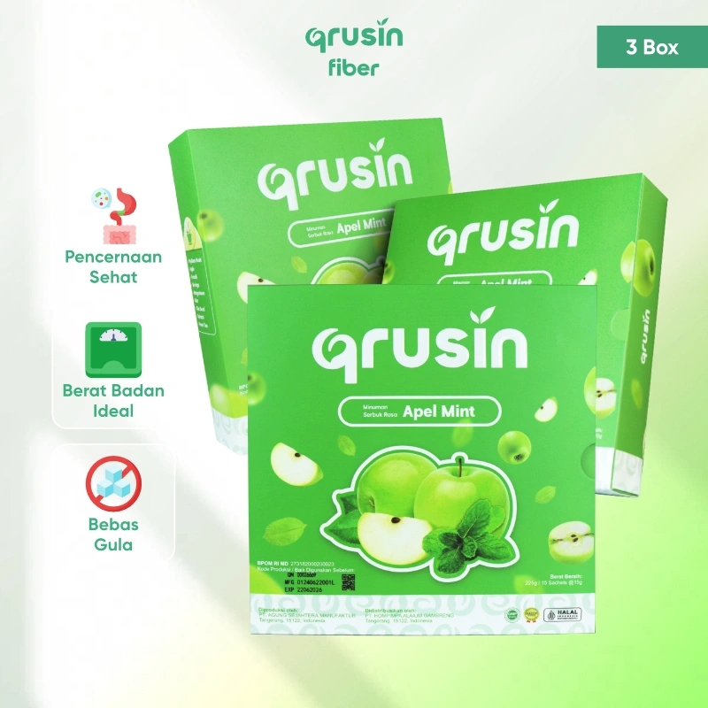 Qrusin Minuman Diet Serat Fiber Slim Suplemen Detox Pelangsing Penurun Berat Badan 3 Box