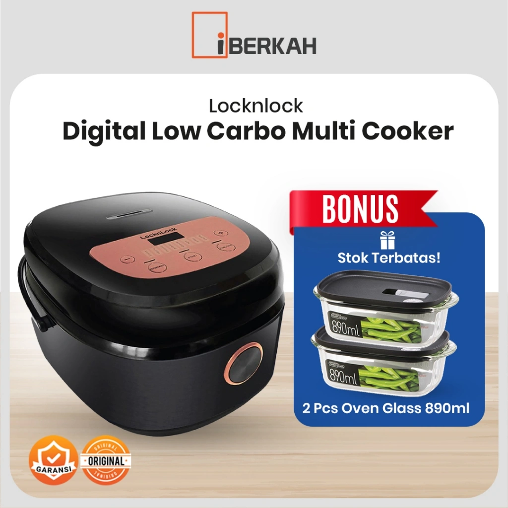 LocknLock Digital Low Carbo Multi Cooker 2L | Berfungsi Sebagai Rice Cooker Rendah Gula & Rendah Kalori | Cocok Untuk Diet atau Penderita Diabetes
