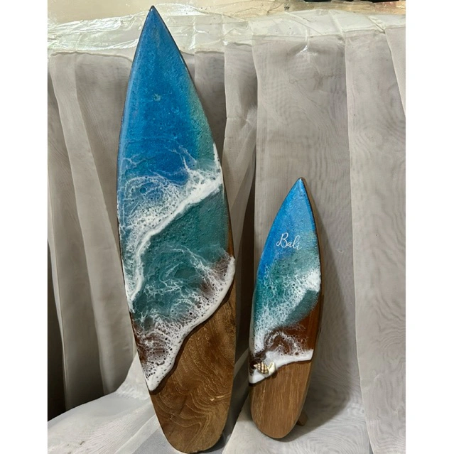 papan surfing surf board pajangan resin kayu jati ocean beach waves