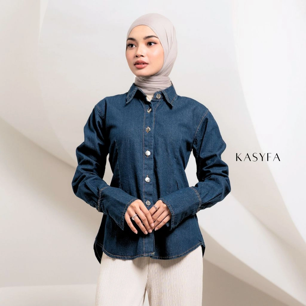 Julea Blouse Fitted Tali Belakang Atasan Denim Premium