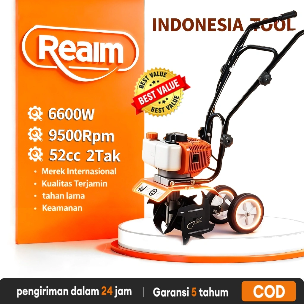 REAIM Cultivator Mini Tiller Bensin - Mesin Pengolah Tanah Mikro untuk Kebun & Pertanian