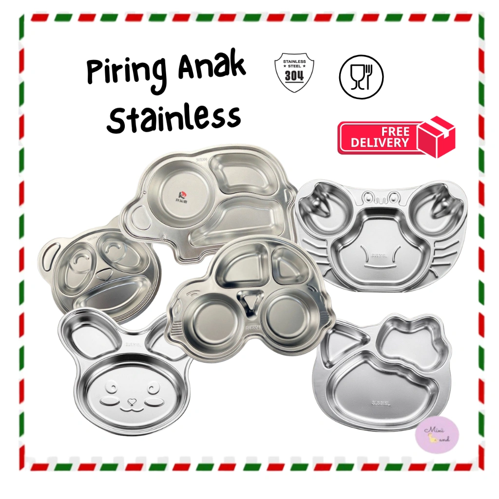 Piring Stainless Anak Food Grade SUS304 Bentuk Lucu | Piring Makan Bayi Anti Karat Tahan Lama