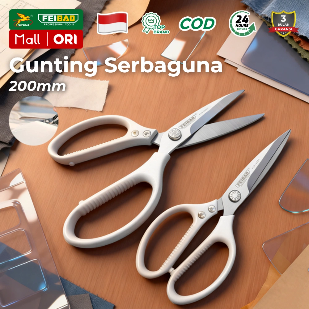 Feibao Gunting Industri Stainless 8 Inch 200mm – Gunting Serbaguna Tajam Kain/Kertas/Bahan Tebal