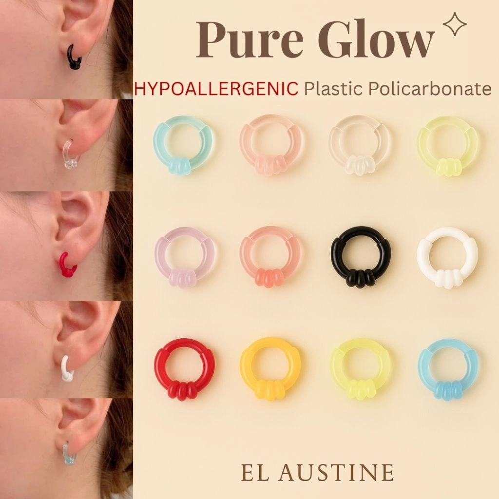 [Plastic Polycarbonate  medical earrings ] Pure glow  bpa free/ plastic hoop /Anting plastik premiun anti alergi / polycarbonate earring / anting medical / anting medis / anting penyembuhan tindik / anting sensitif / El austine / anting anti alergi