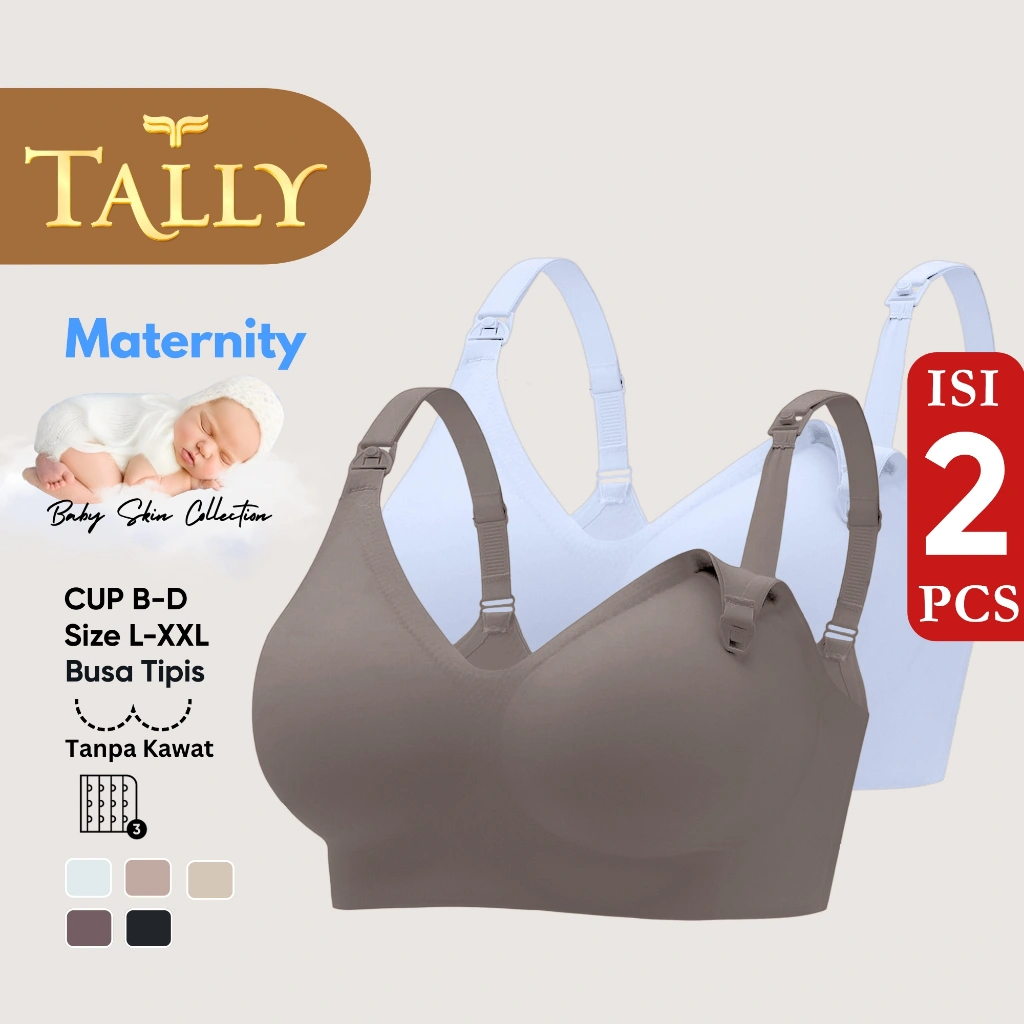 TALLY Paket 2 Pcs Bra Menyusui Tanpa Kawat Busa Tipis Bahan Nilon Seamless Baby Skin Cup B - D Kait 3 Bra Maternity BH 8821 Sarwendah