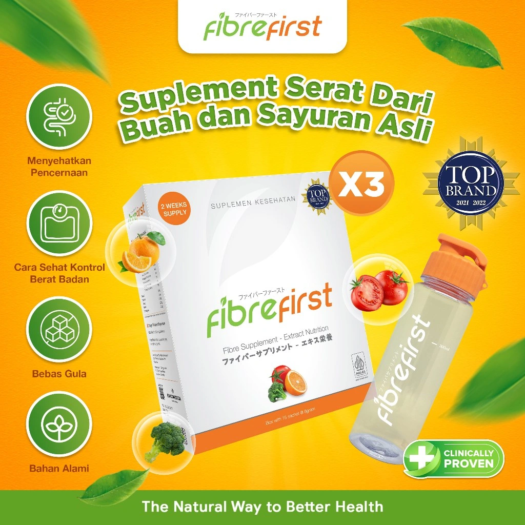 FibreFirst Diet & Detox Isi 45 Sachets + Shaker - Minuman Fiber Supplement Membantu Melancarkan Pencernaan