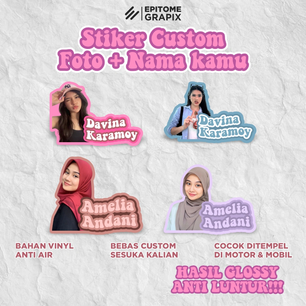 [ COD ] STIKER CUSTOM NAMA & FOTO VIRAL | FREE DESIGN  | STIKER FOTO & NAMA | STIKER BIJIAN | STIKER MUKA | ANTI AIR