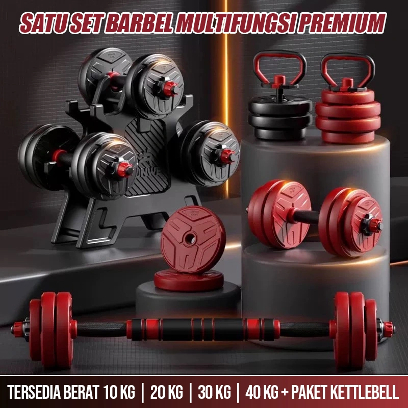 BBAK Barbel Dumbbell Kettlebell Set 10kg/ 20kg /30 kg/40 kg Peralatan Fitness Barbel Set Cocok untuk Home Workout !!