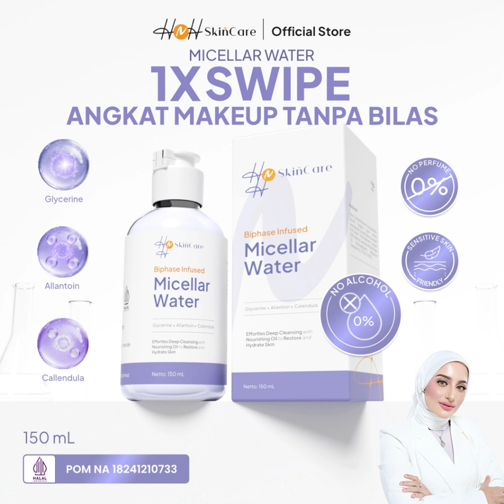 HNH Skincare - Biphase Infused Micellar Water - Pembersih Wajah Makeup Remover Gentle di Kulit