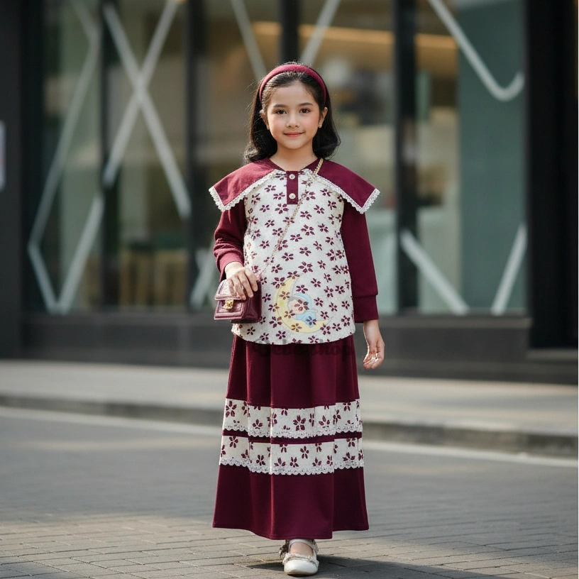 Set Rok anak perempuan model lucu untuk lebaran usai 1 sampai 12 tahun bahan knit line motif bunga dengan rok payung banyak pilihan warna