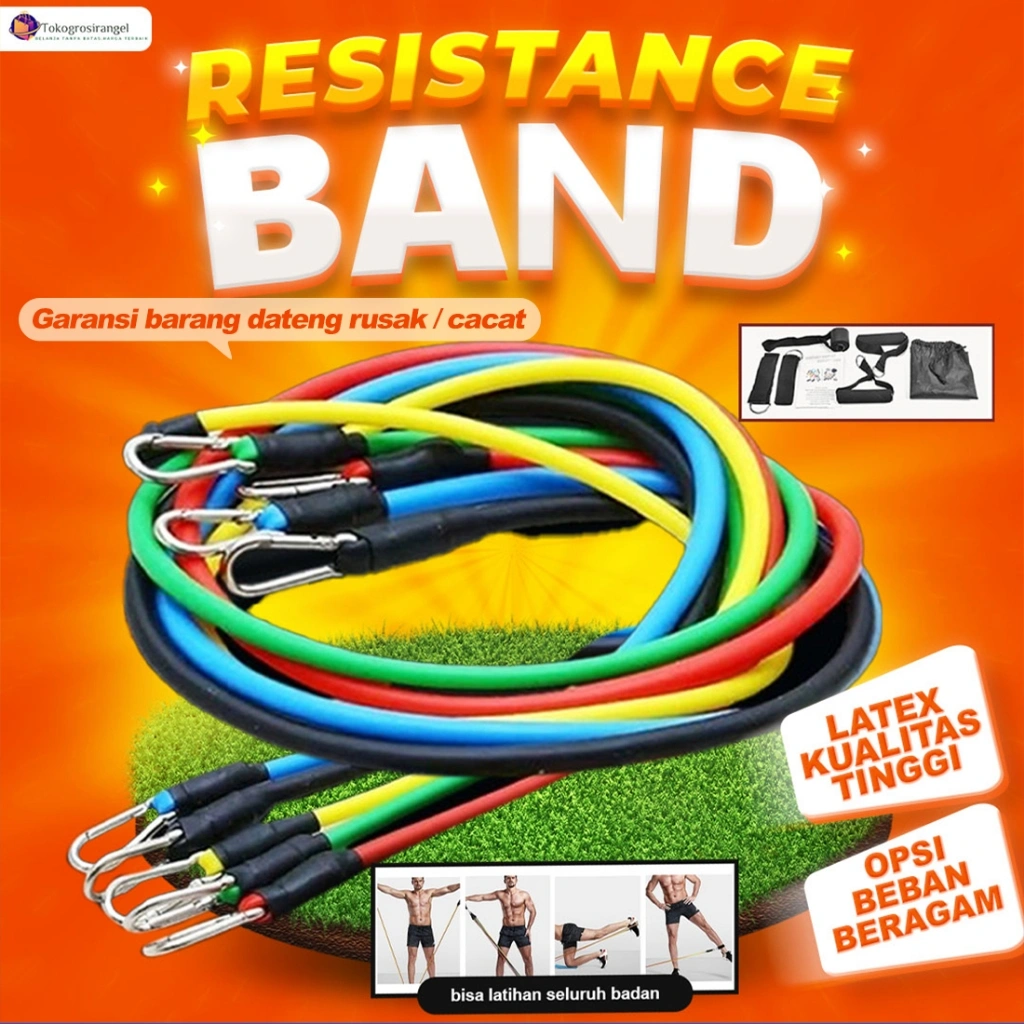 Resistance Band Set 11 in 1 Karet Elastis Panjang Gym Tali Alat Fitness Original