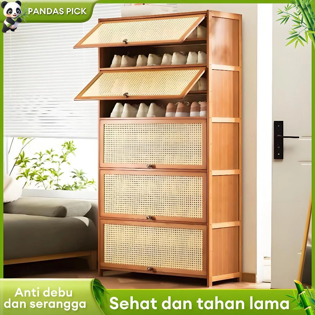Lemari Sepatu Rak Sepatu Rumah Lemari Penyimpanan Bambu Dengan Pintu Lemari Koridor Sederhana
