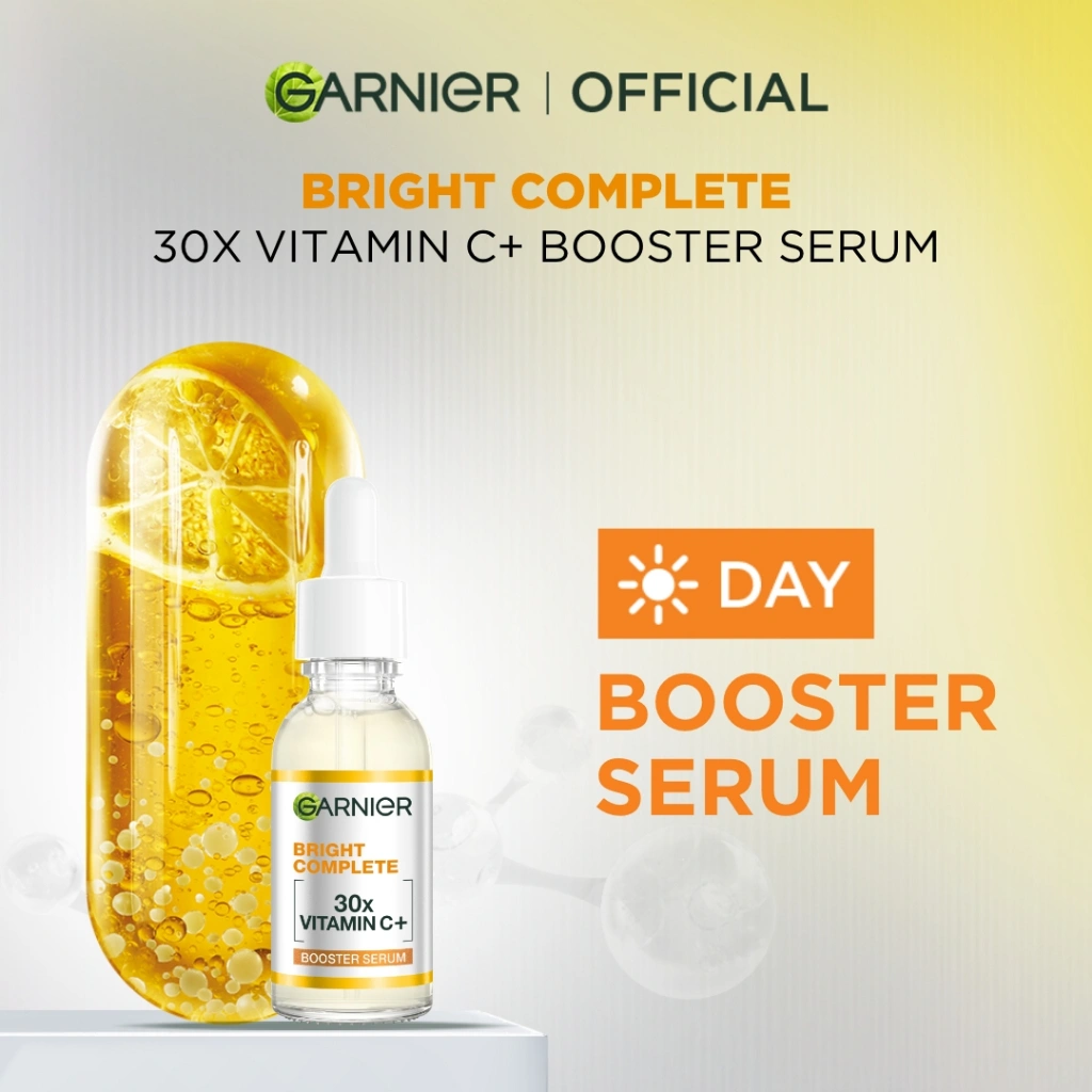 [BRAND DAY SALE] GARNIER Serum Vitamin C Bright Complete Vitamin C 30x Booster Serum Skincare - 15/30/50 ml Serum Mencerahkan Wajah Cepat Cerahkan Noda Hitam Serum Wajah