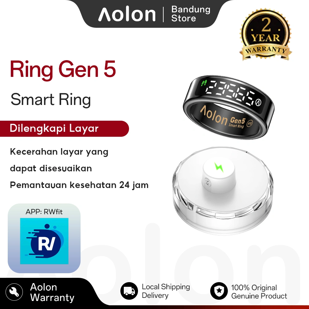 Aolon Ring Gen 5 Layar LED smart ring Tampilan Waktu Remote Control untuk Musik dan Video Pemantauan Kesehatan Otomatis Cincin Kesehatan Pemantauan Tidur