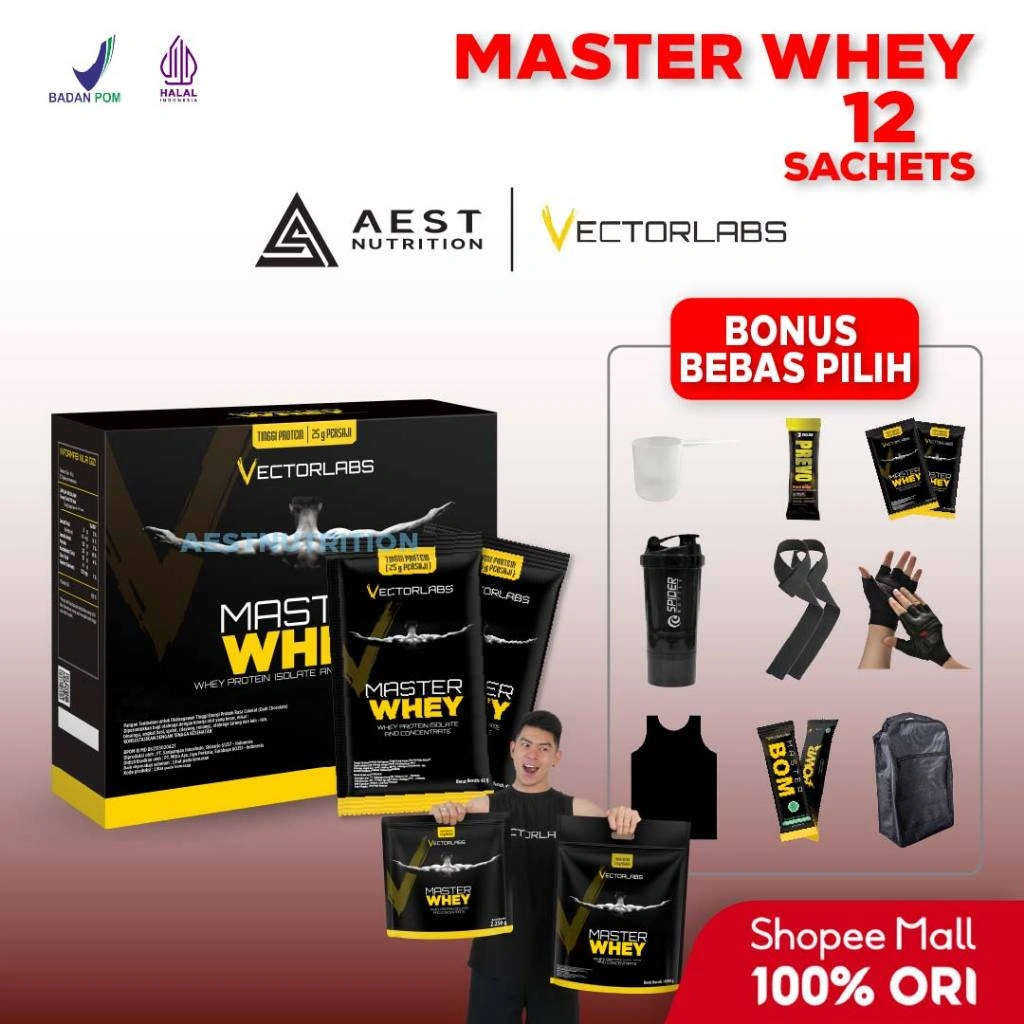 Vectorlabs Master 12 Sachet Susu Protein Whey Blend Isolate Concentrate Supplement Fitness