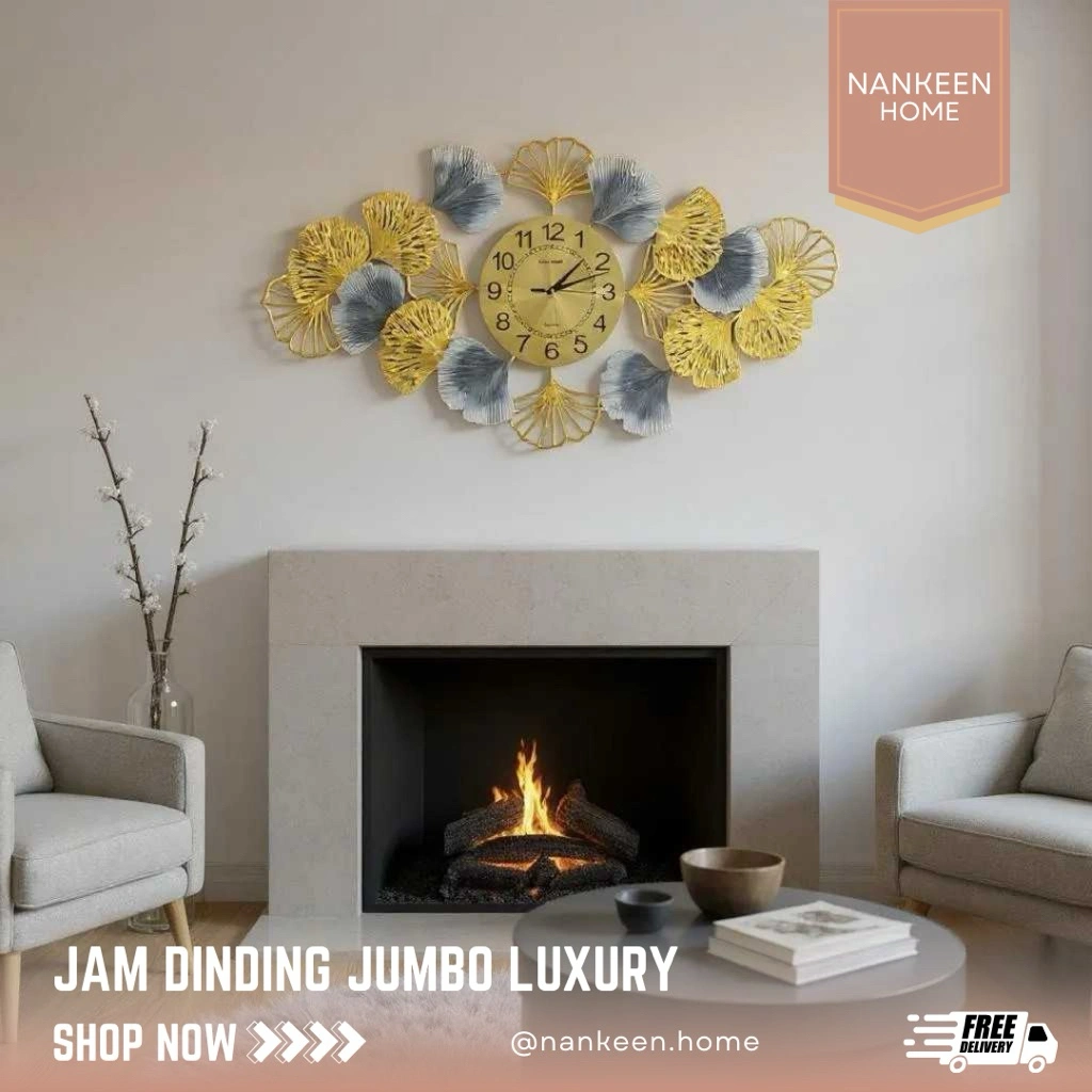 nankeen - Jam Dinding Jumbo European Style - FREE BUBBLE WRAP/Jam Dinding Merak Aesthetic/Jam Dinding Minimalis Silent Movement/Jam Dinding Gaya Eropa/Jam Dinding Mewah/Jam Dinding Estetik/Jam Besar/Jam Dinding Gold/Jam Dinding Horizontal