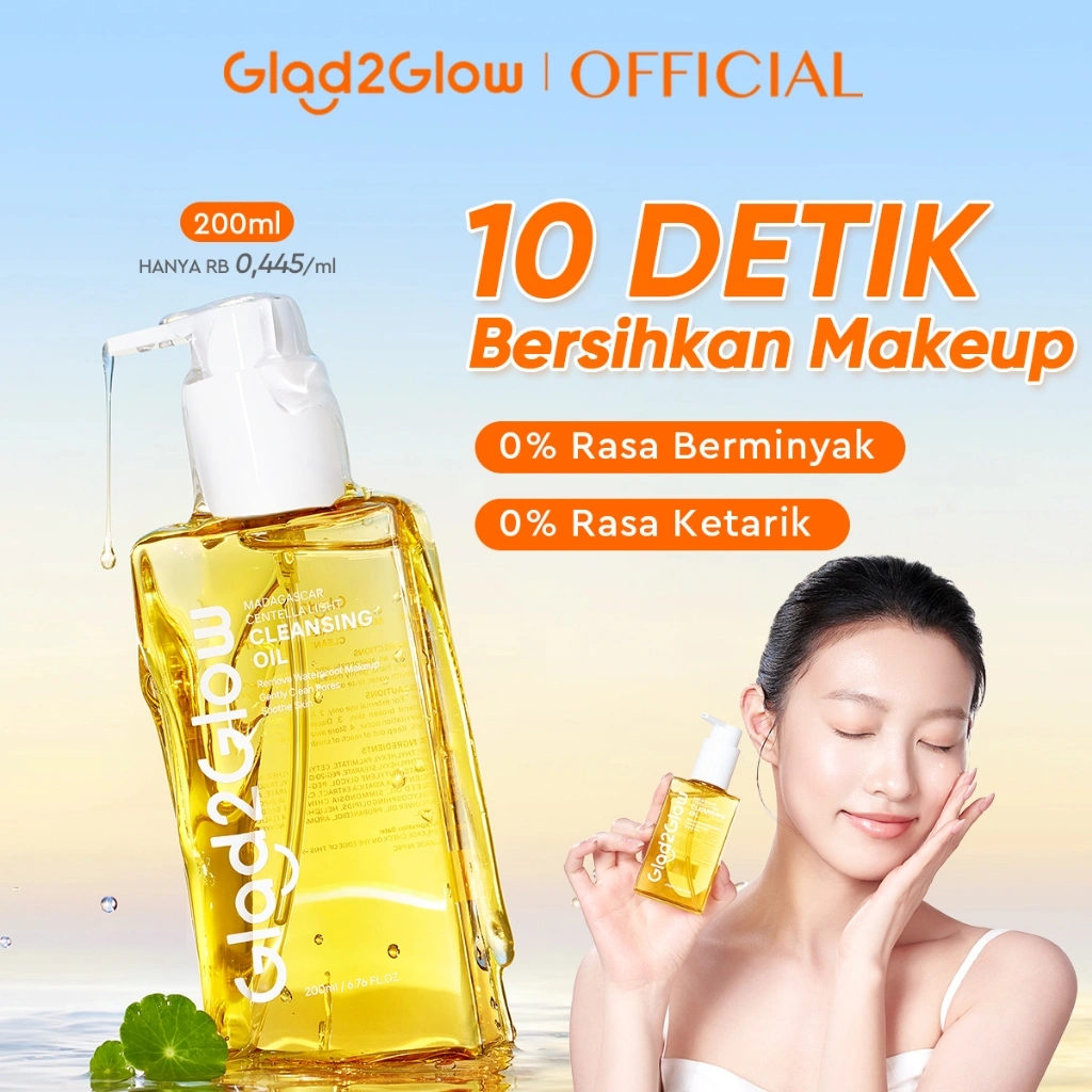 Glad2Glow Madagascar Centella Light Cleansing Oil 200ml micellar water pembersih wajah Penghapus riasan lembut tanpa iritasi Menghapus riasan tahan air dengan cepat dan menyegarkan muka wajah g2glow official store
