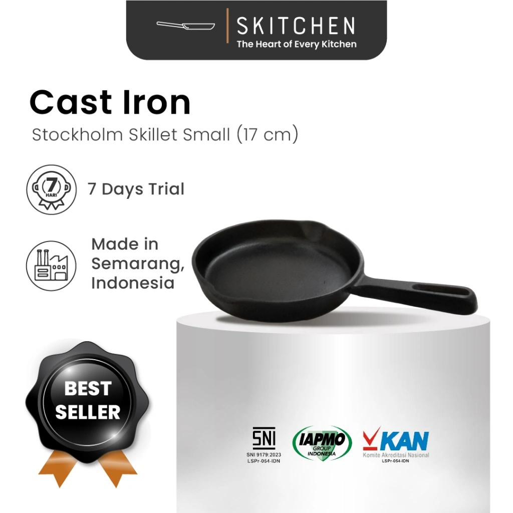 SKITCHEN Cast Iron Stockholm Skillet Small (17 cm) - Wajan Penggorengan Besi Cor Premium Anti Gores