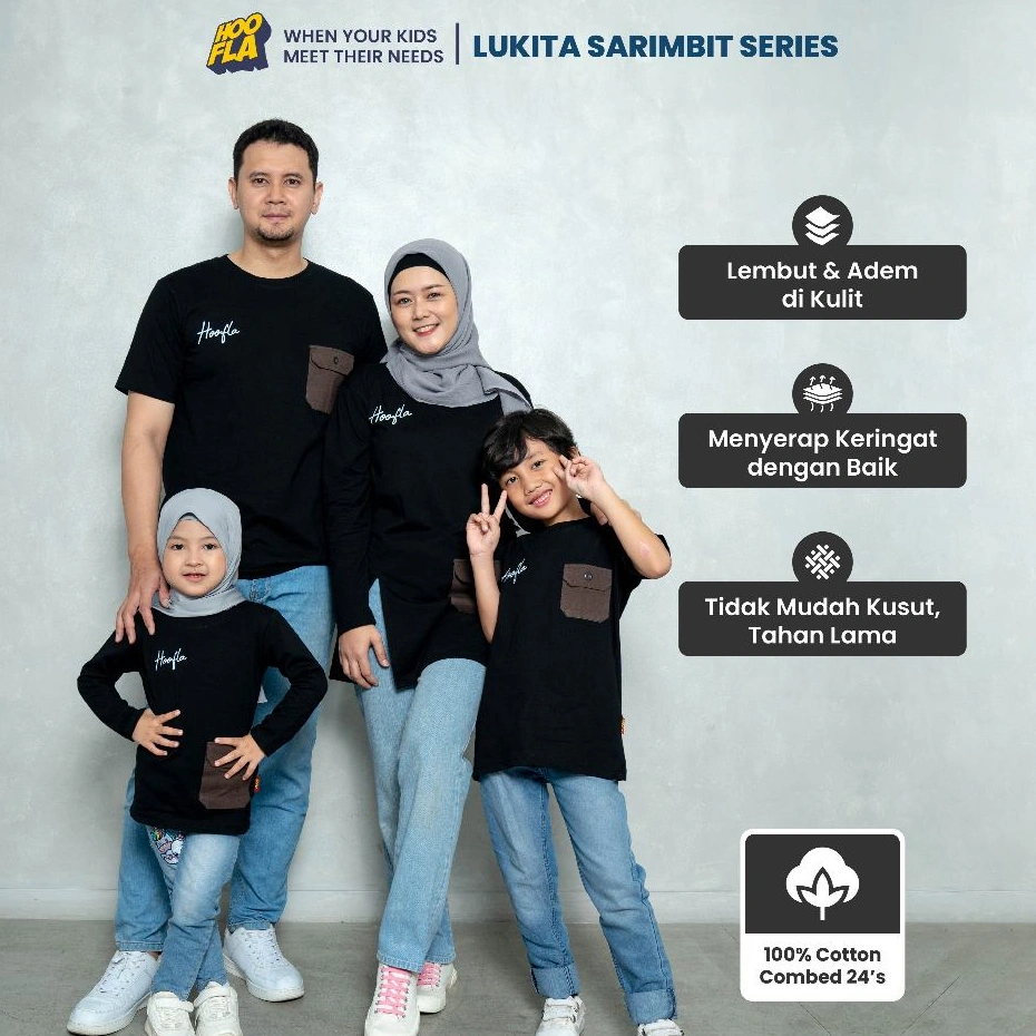 Hoofla Lukita Sarimbit Series Baju Kaos Couple Keluarga Ayah Ibu Anak Hitam
