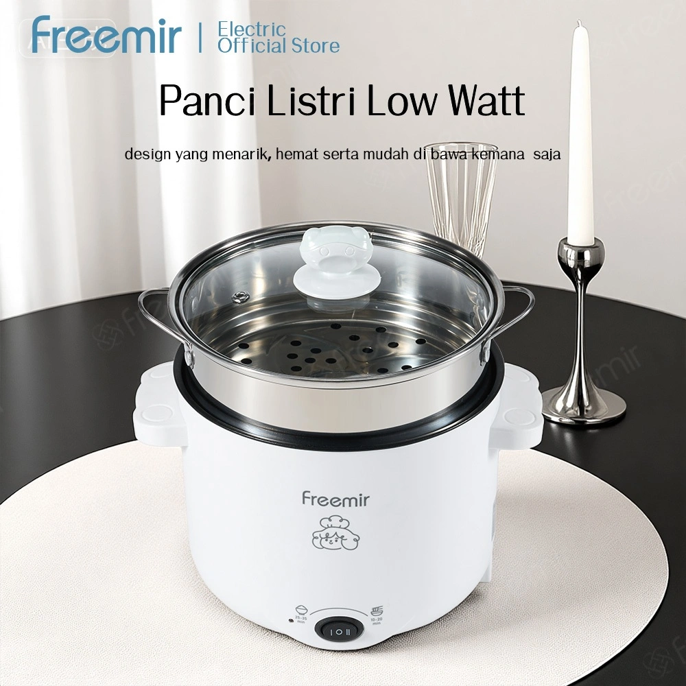freemir electric Panci Listrik Serbaguna 1.2L Kapasitas Alat Masak Listrik Anti Lengket Kukusan Steamer