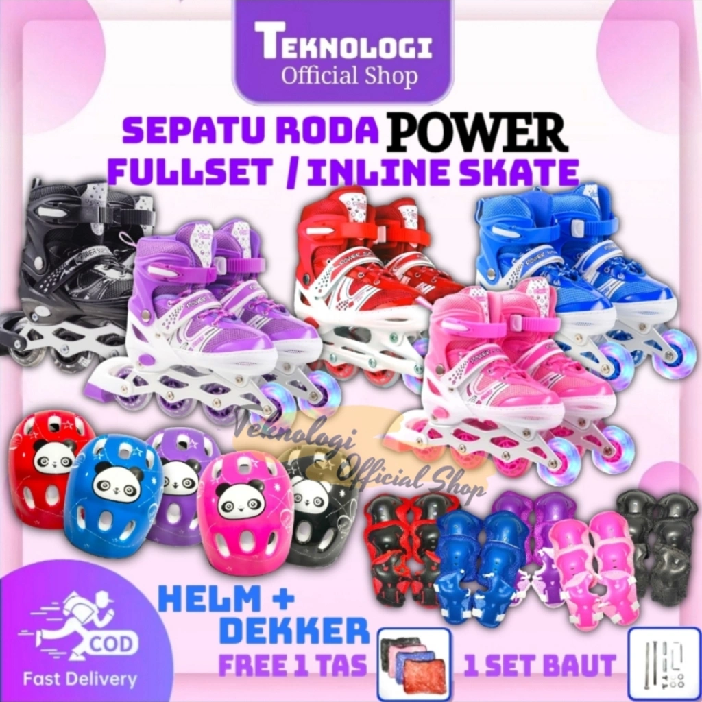 TOS Sepatu Roda FULLSET Inline Skate POWER Roda Nyala/ Bisa Untuk Anak Dewasa/ Free Tas Baut Kunci L