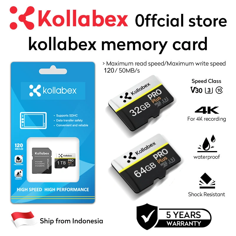 Kollabex Micro Class10 card Kartu Memori Performasi Tinggi dengan Adaptor For CCTV/dengung/Samrtphone/kamera 32/64/128/256/512GB 120Mbp
