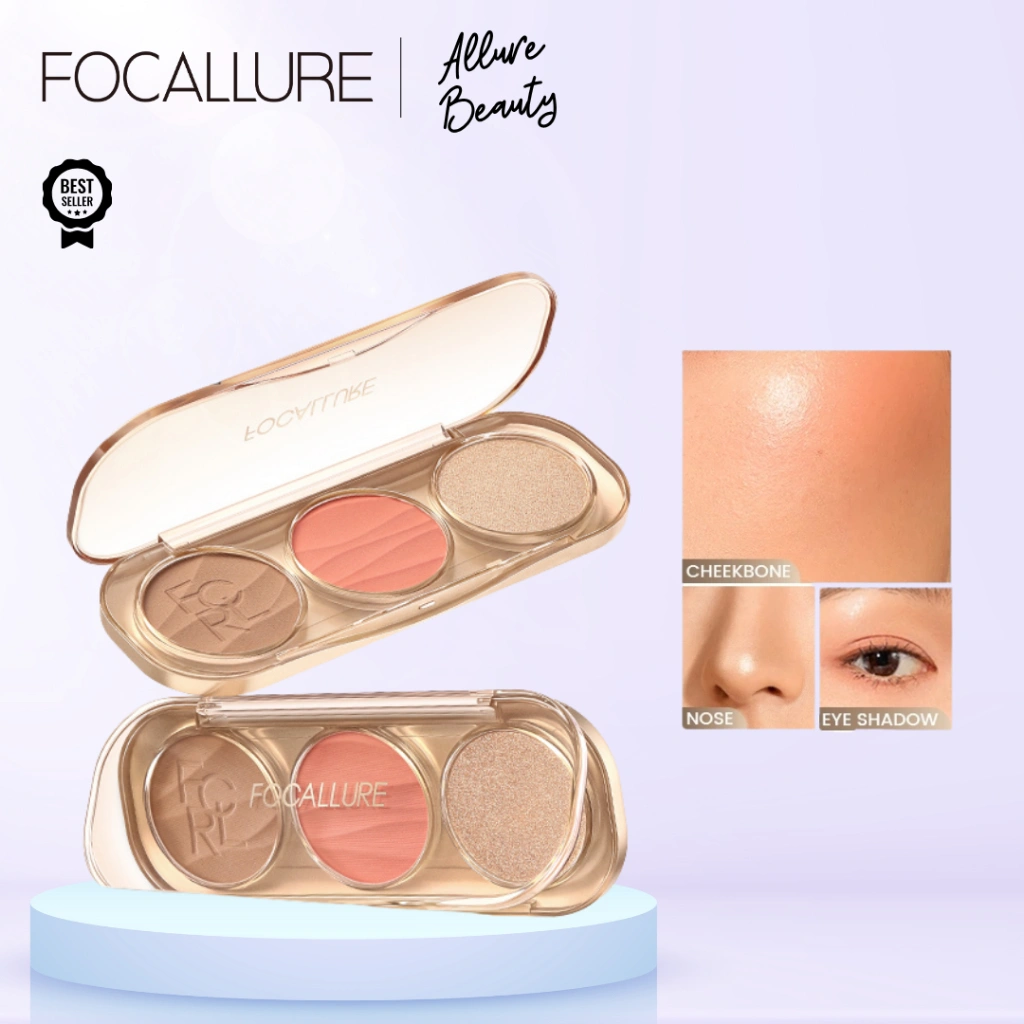 (VOUCHER 13K) FOCALLURE Pro-Sculpt 3-in-1 Facial Shaping Palette 3D Contour Highlighter & Contour & Blush Multi-Use Smoothly & Evenly Ultra-Pigmented