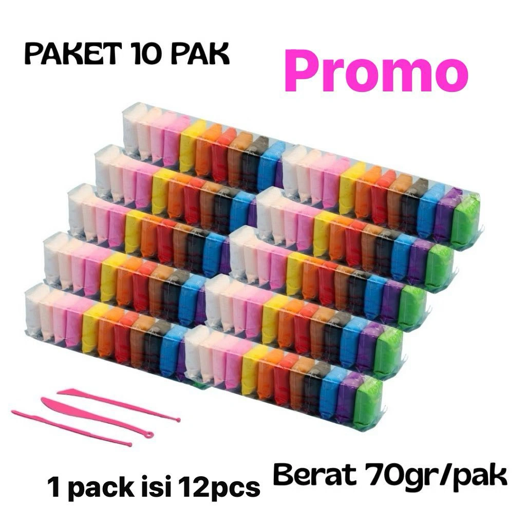 Paket 10 Pack Clay Mainan Anak Clay Polymer Murah Clay Isi 12 Warna UltraLight Clay Murah