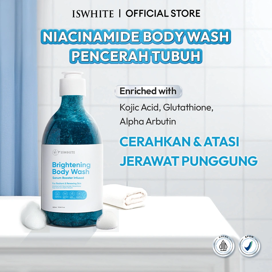 ISWHITE Body Wash Whitening 300ml - Sabun Mandi Mencerahkan, Penghilang Jerawat Punggung BPOM
