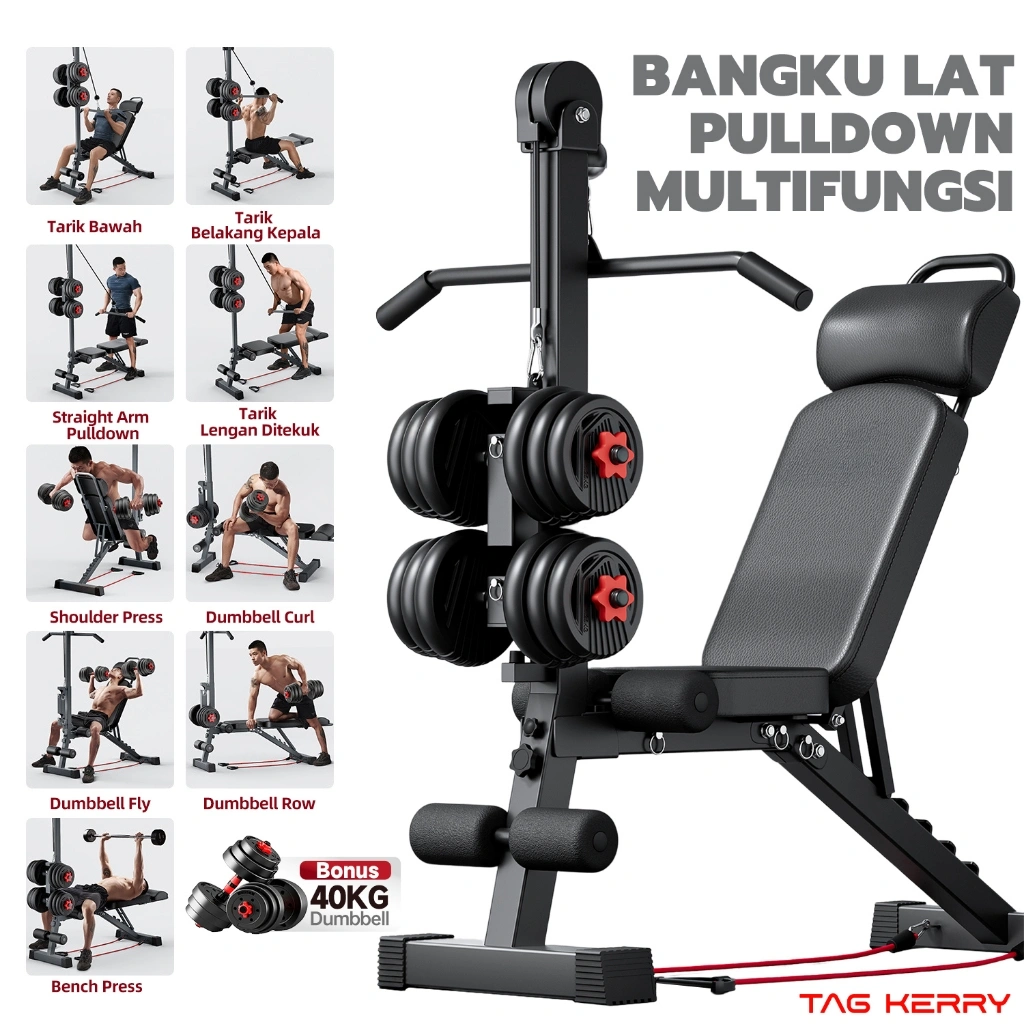 Multifunctional Foldable High Pull Down Sit up bench Home Gym/Adjustable Multifungsi Dumbbell  bench Alat Olahraga Fitness