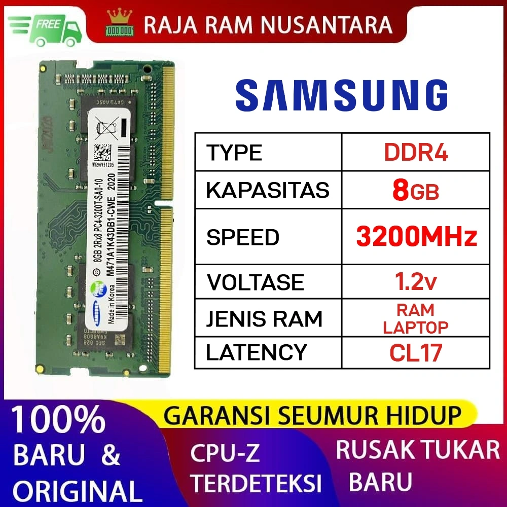 RAM LAPTOP SAMSUNG DDR4 8GB 3200MHz PC 25600 1.2v ORI GAMING RAM SODIMM DDR4 8GB