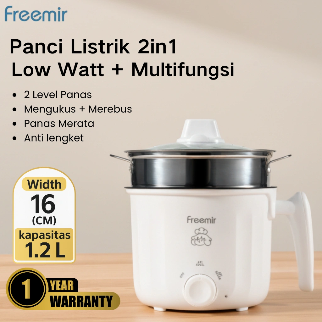 freemir Electric Cooker Panci Listrik Mini Low Watt 300W Serbaguna Berkukusan Stainless Steel