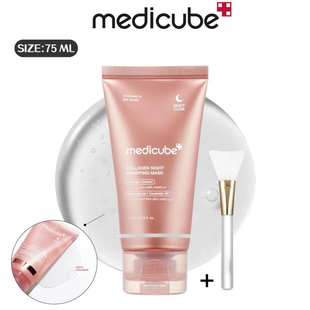 medicube Collagen Night Wrapping Peel Off Facial Mask with Jelly Brush75 ml Formula terbaru