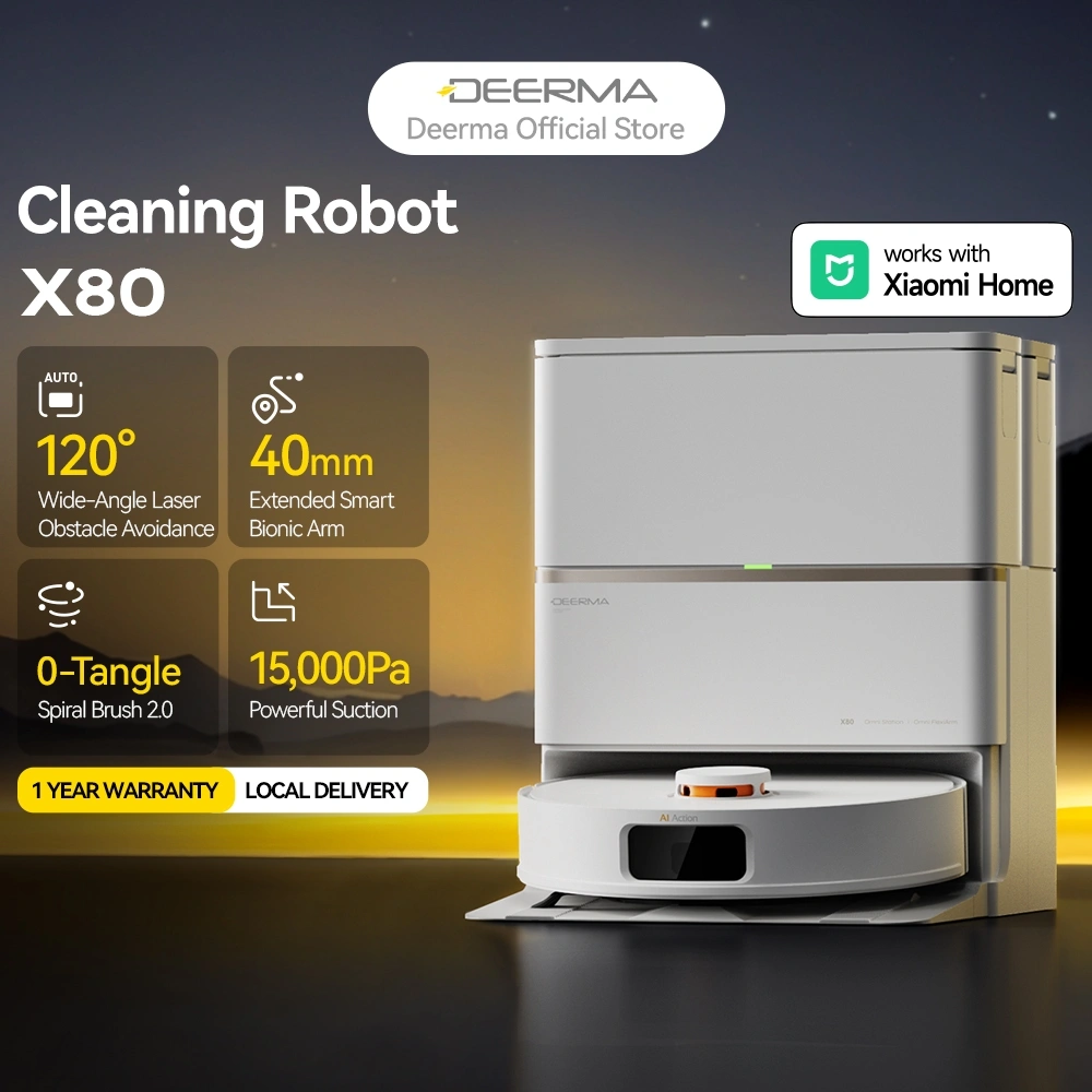Deerma Robot Vacuum Cleaner X80 | Pengeringan dengan Udara  |Panas 85°C | Sapu Vacum Pel Vakum Mop |15000Pa|1 Year Local Warranty | mi home app