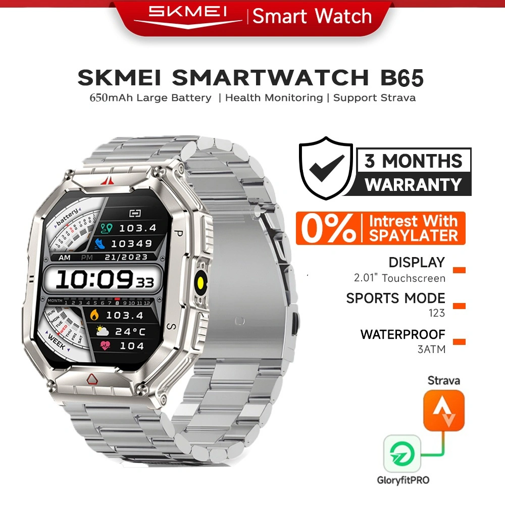 SKMEI Smartwatch B65 Jam Tangan Smartwatch Pria 3ATM Waterproof 2.1inci Touchscreen Anti Air 650mAh Battery Capacity Smartwatch Skmei Dengan Flashlight  Phone Call | Swimming | Heart rate monitor jam olahraga
