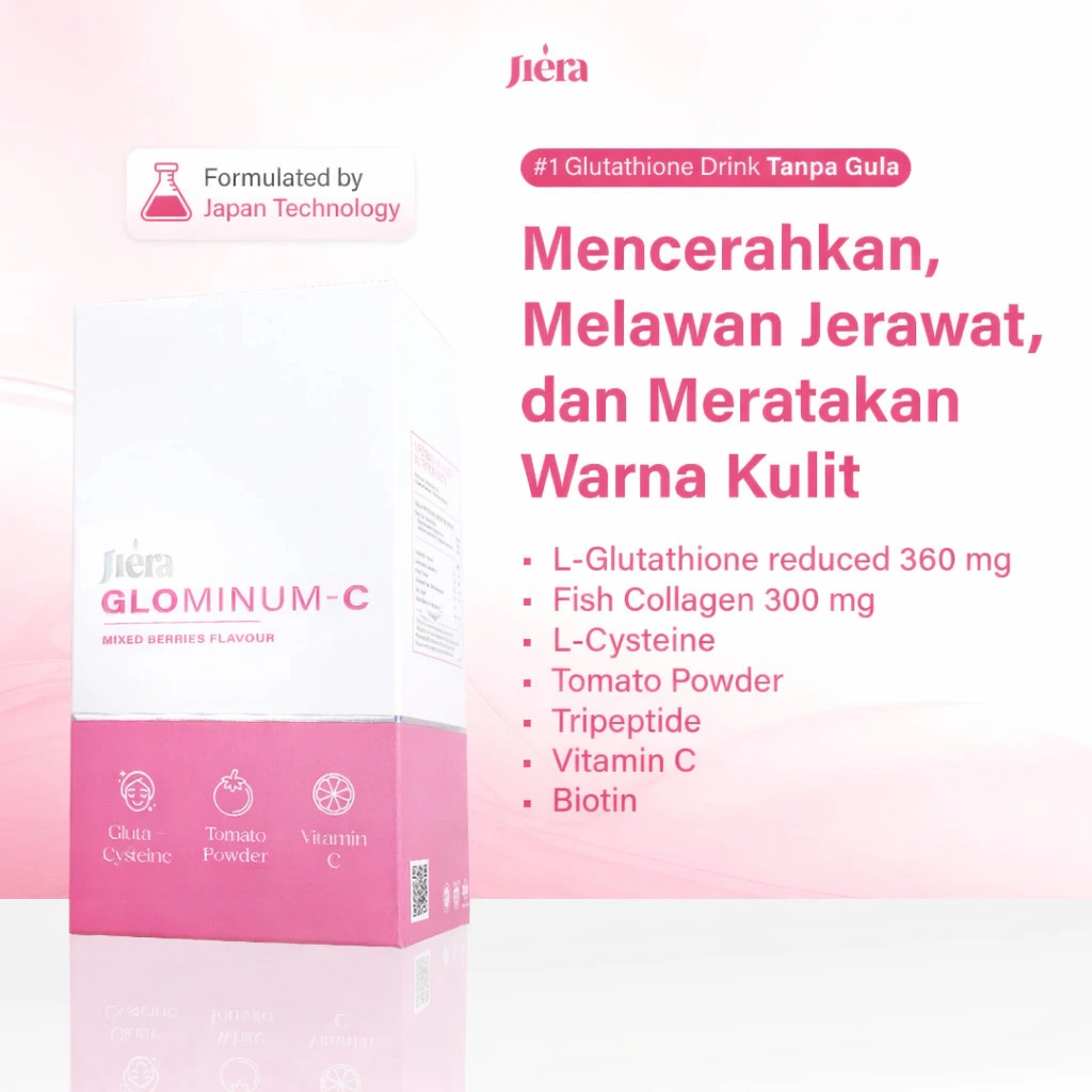 JIERA Glominum-C Drink (1 BOX isi 10) | Minuman Glutathione & Collagen Drink | with Tomato Powder untuk Membantu Mencerahkan dan Meratakan Warna Kulit, Meredakan Bekas Jerawat, Flek Hitam Pada Wajah, Kolagen atau Collagen Pemutih Badan Pemutih Kulit Wajah