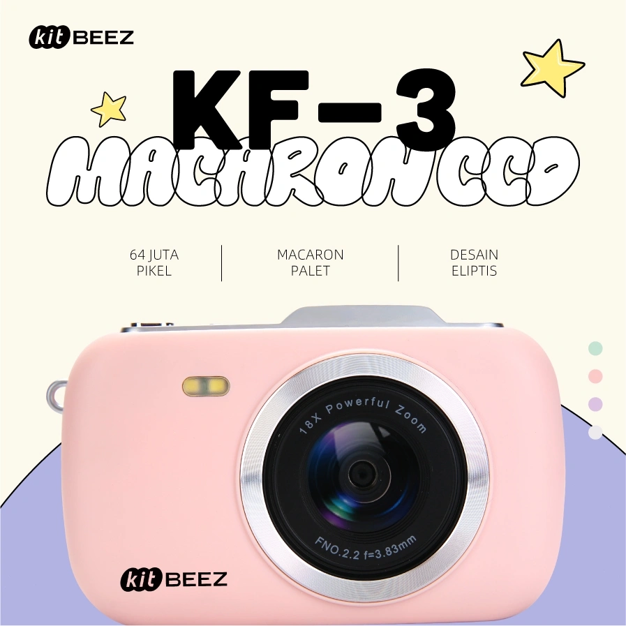 KiTBEEZ KF-3 Kamera Digital 64MP 18X 4K HD Vedio Macaron Digicam With Flash Built-in Filters