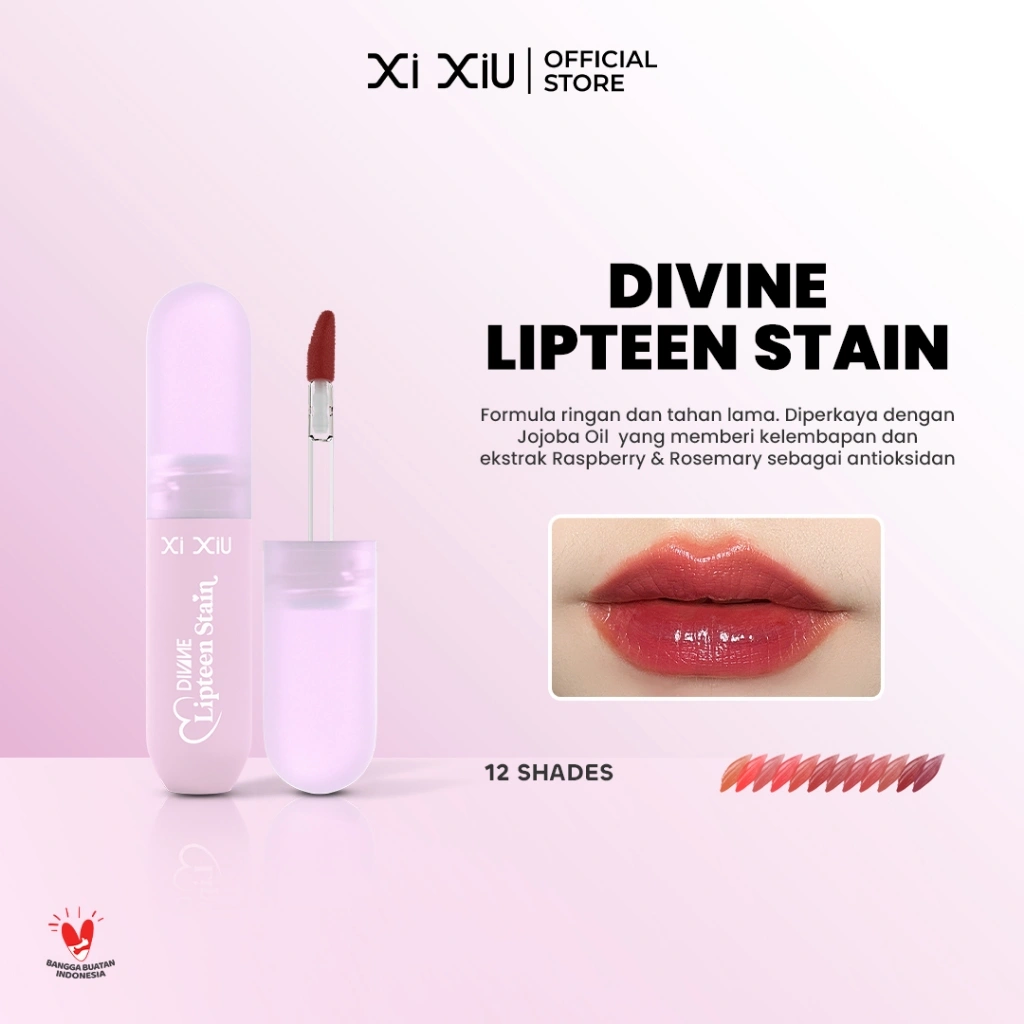 Xi XiU DIVINE Lipteen Stain | Lip Tint Gen Z Tahan Lama 2,5 gr Longlasting Stain Moisturizing Lightweight Popcorn Caramel Scent | Jojoba Oil, Sunflower Seed Oil, Raspberry Extract, Rosemary Extract