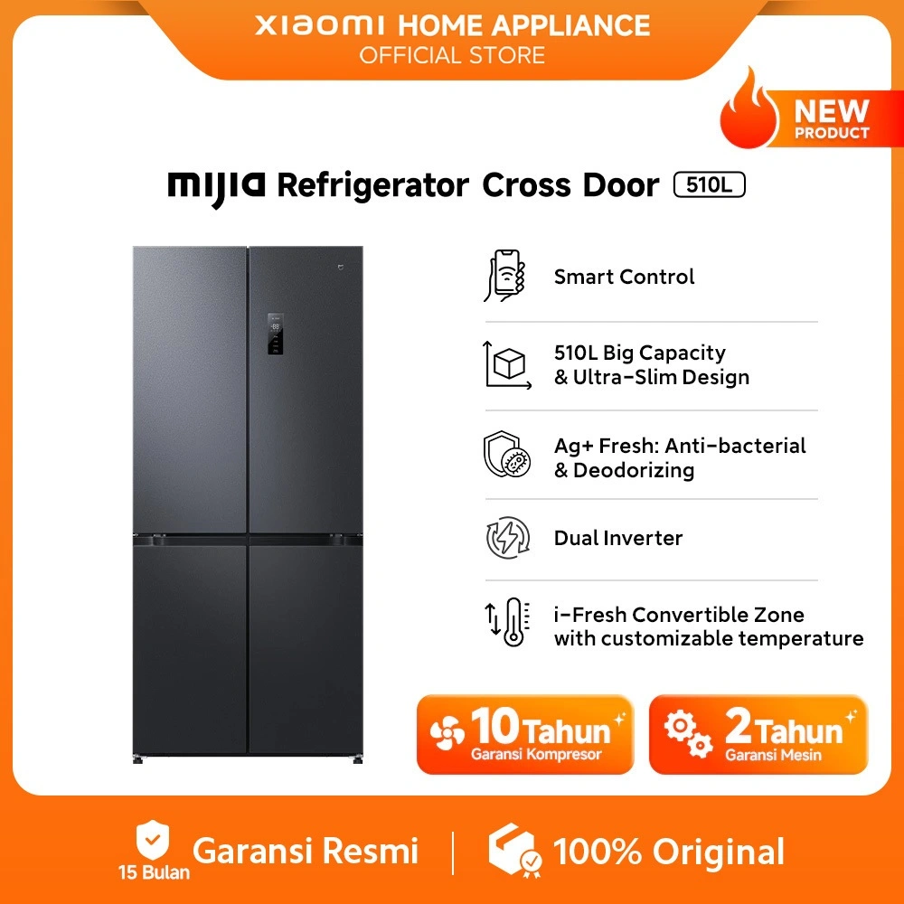 Xiaomi Mijia Refrigerator Cross Door 510L | Smart Control |  510L Big Capacity & Ultra-Slim Design | Ag+ Fresh : Anti-bacterial protection & Deodorizing | Dual Inverter | Kulkas 4 Pintu [Official Store]