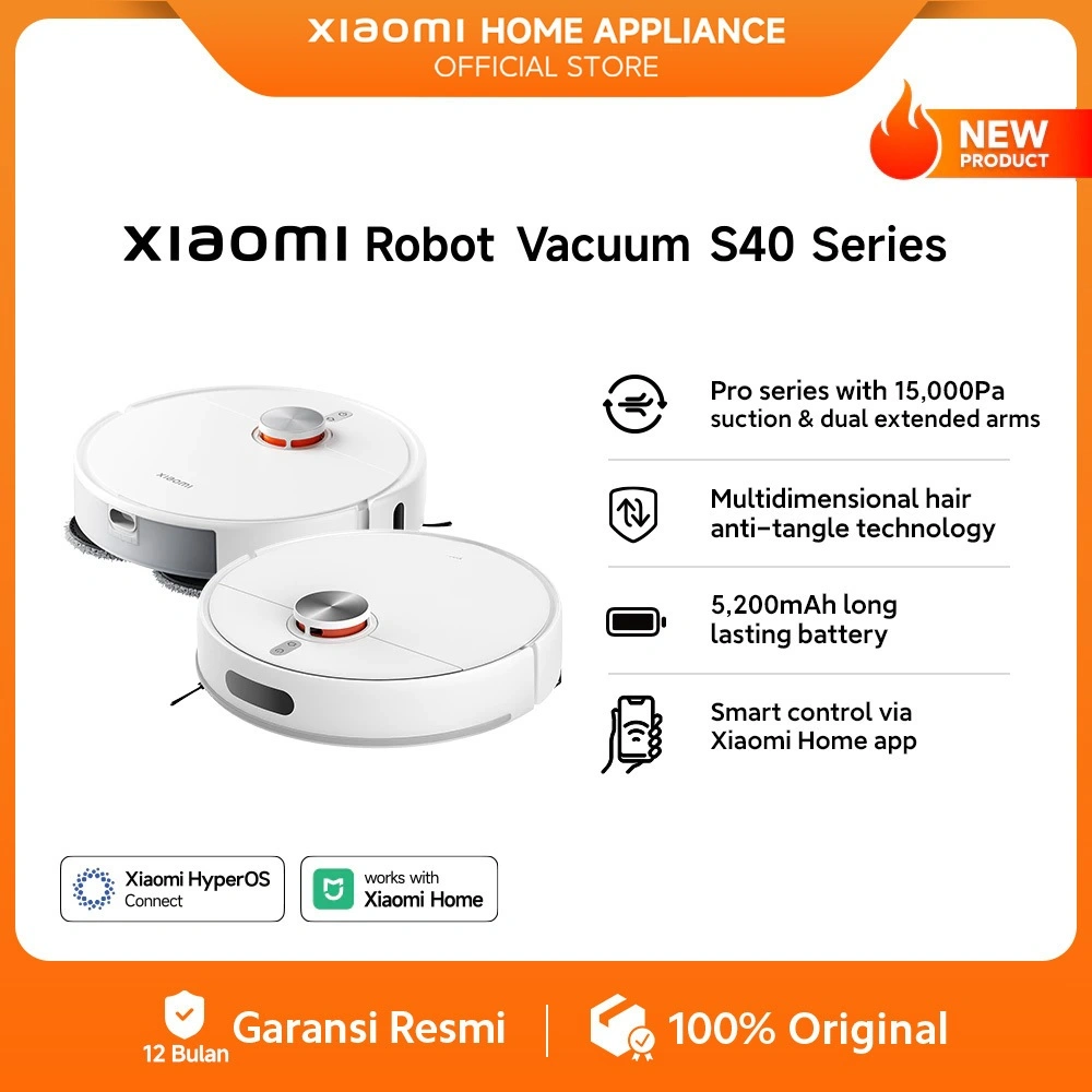 Xiaomi Robot Vacuum S40 Series | Pro series with 15,000Pa suction & dual extended arms | Multidimensional hair anti-tangle technology | 5,200mAh long lasting battery | Smart control via Xiaomi Home app [Official Store]