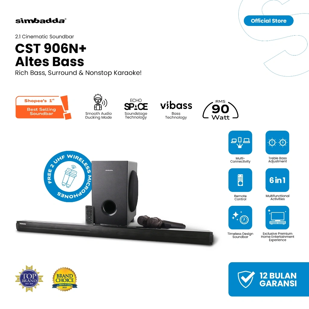 Simbadda CST 906N+ Altes Bass - Soundbar TV Wireless Bluetooth